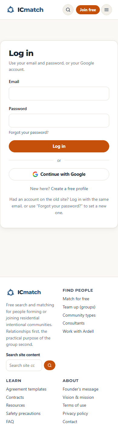 The login form