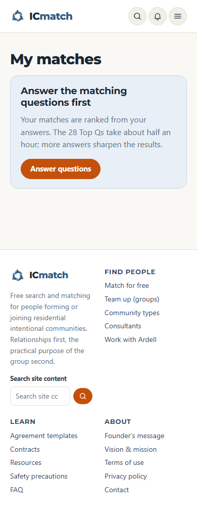 The My matches page
